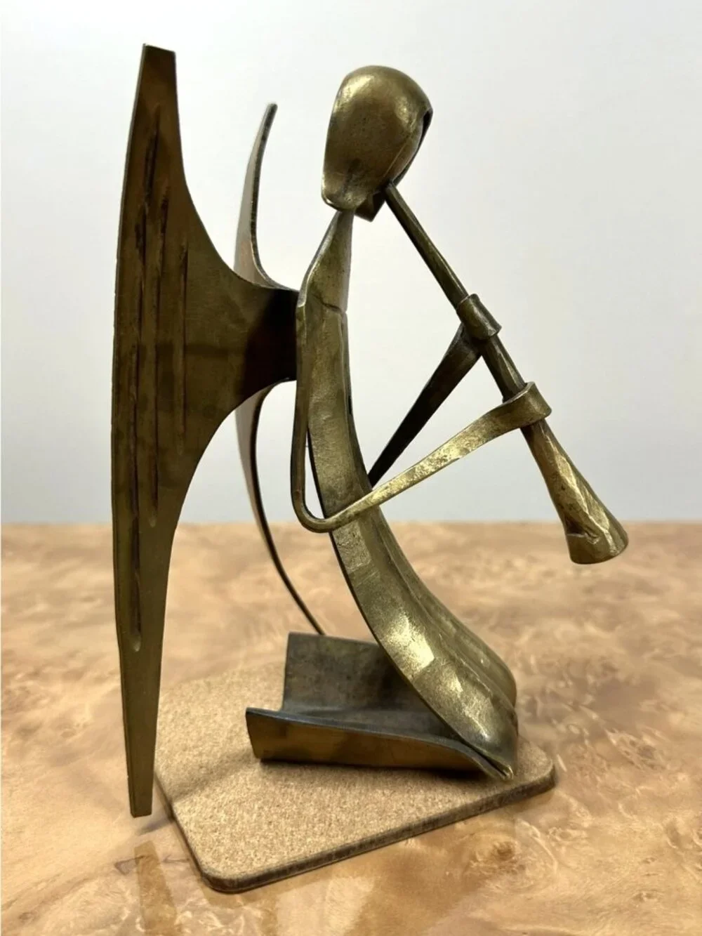 Vtg Mid Century Modernist Brass Angel Playing Horn Sculpture Figurine 7